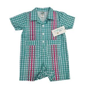 NWT Six Honeybees 24M Valencia Pink Embroidered Guayabera Romper